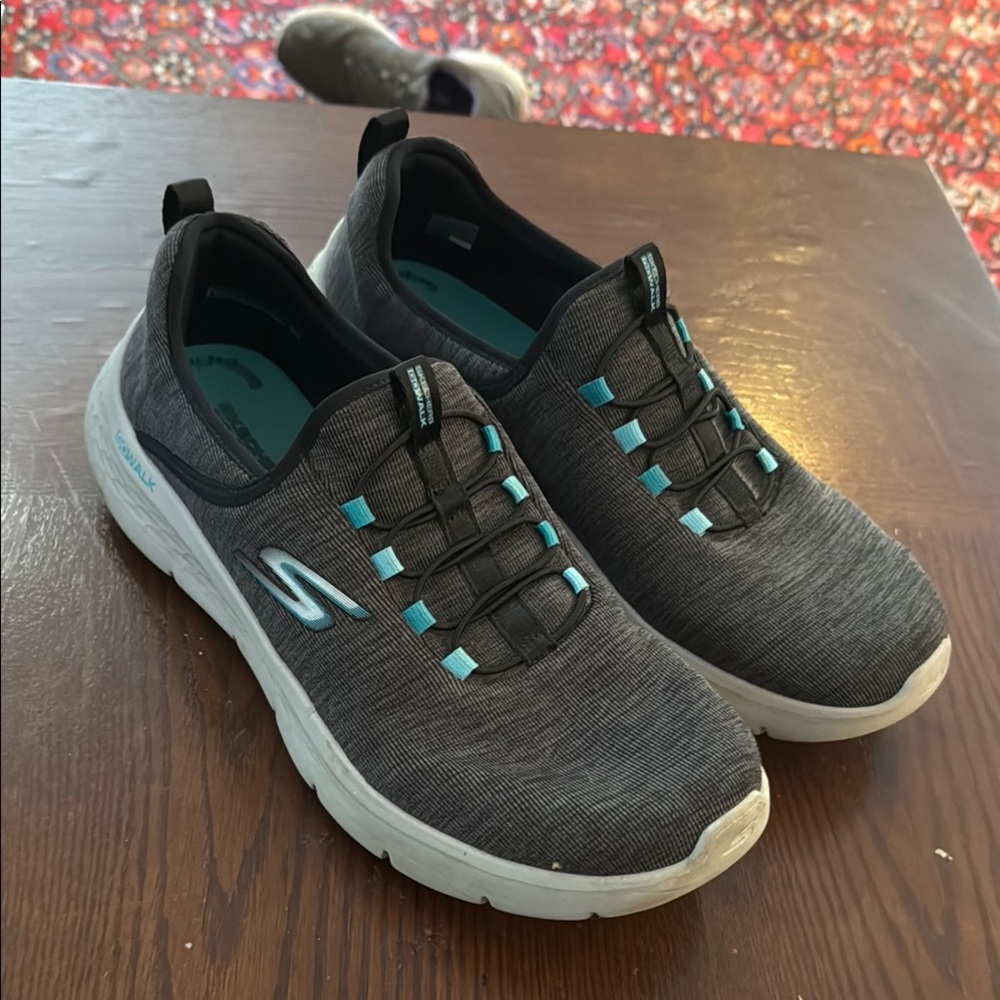 Skechers Gray Slip-On Sneakers with Blue Accents